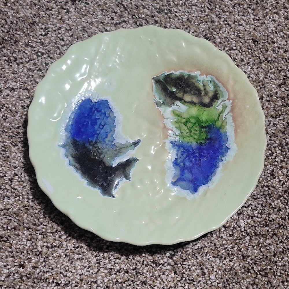 Artistic Ceramic Plate with Blue and Green Design